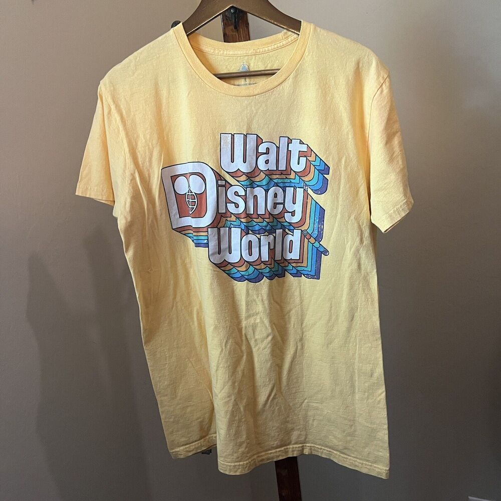 Walt Disney World Yellow Retro Vintage Logo Rainbow T Shirt 2019 Sz Large
